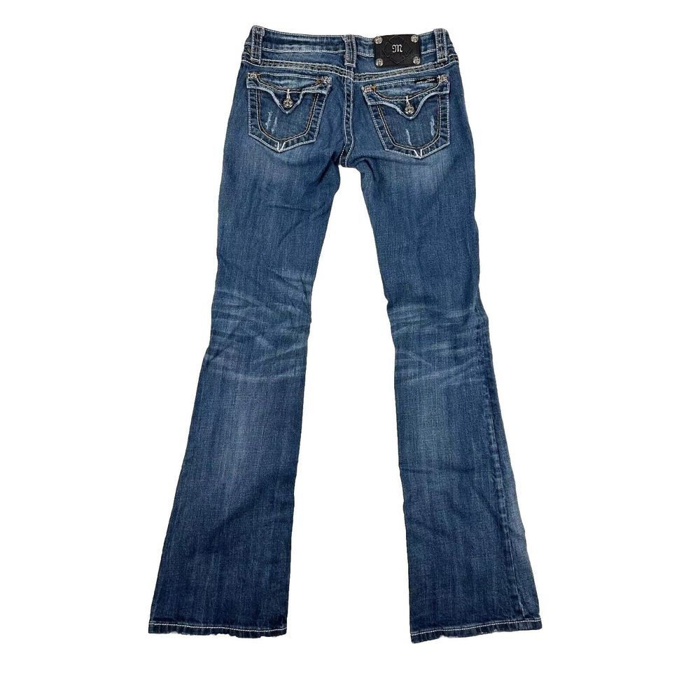 Miss Me Jeans Women's size 27 Blue Boot Cut Low 33" Inseam Flap Pocket JPW4896KN